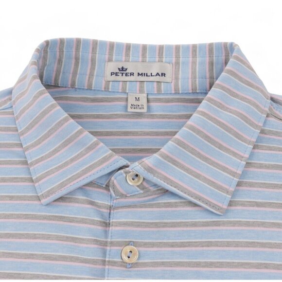 Peter Millar Blue and Pink Striped Polo Shirt - Picture 1 of 8